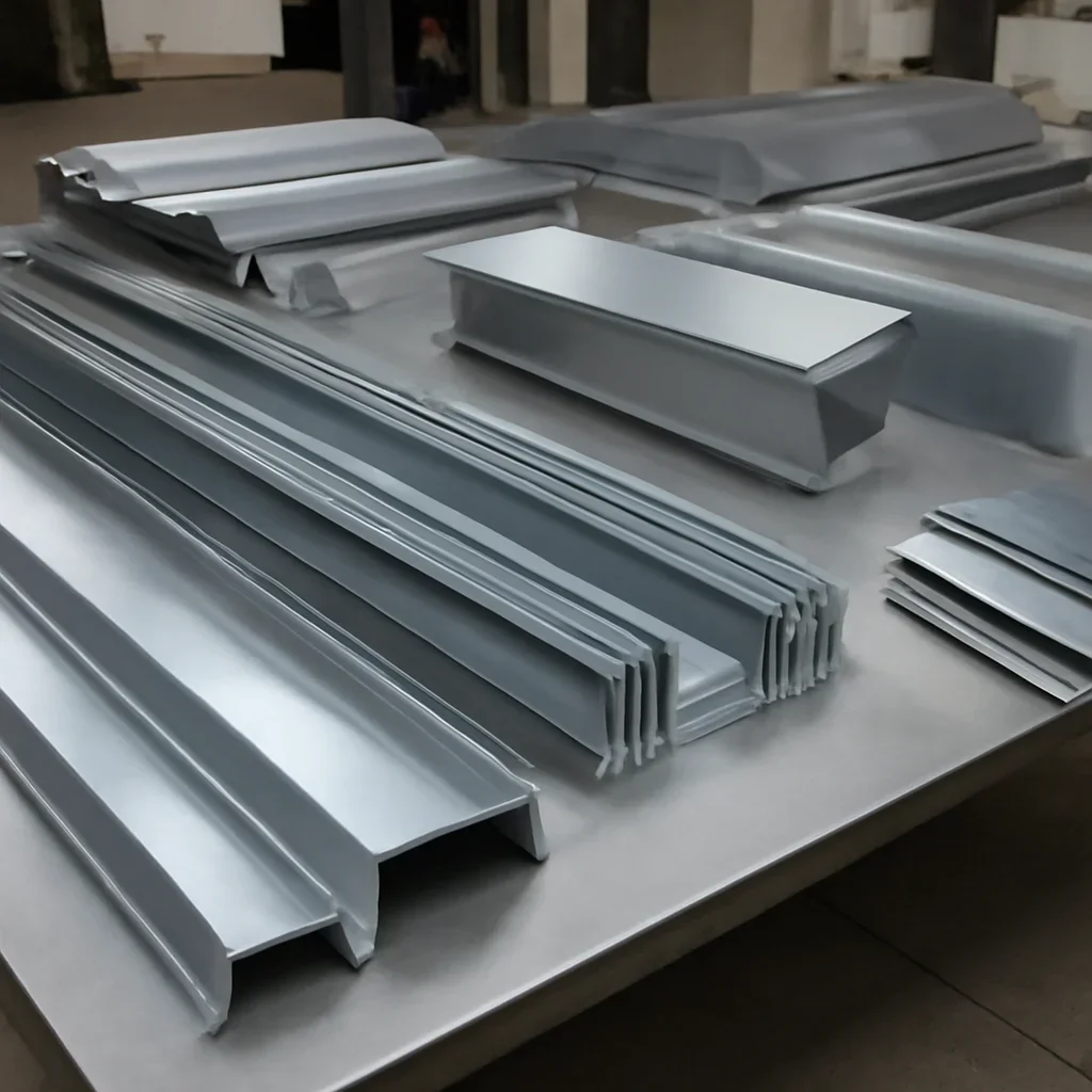 Finished roof edge metal pieces prepared for contractor pickup