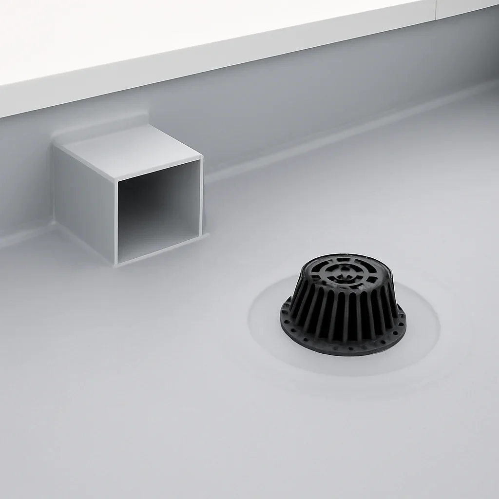 Finished result associated with custom scupper & drainage package