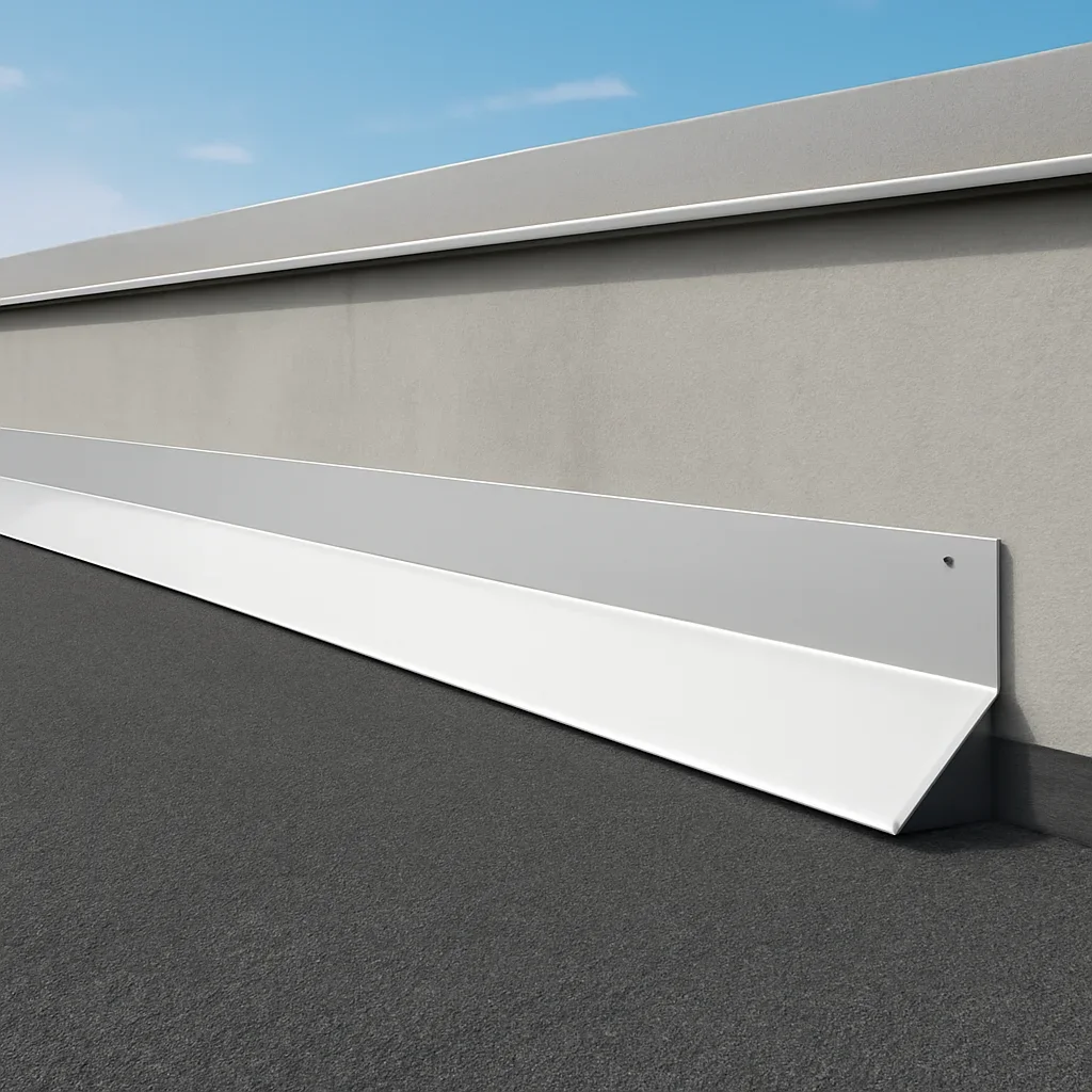 Counterflashing installed as part of a finished roof edge condition