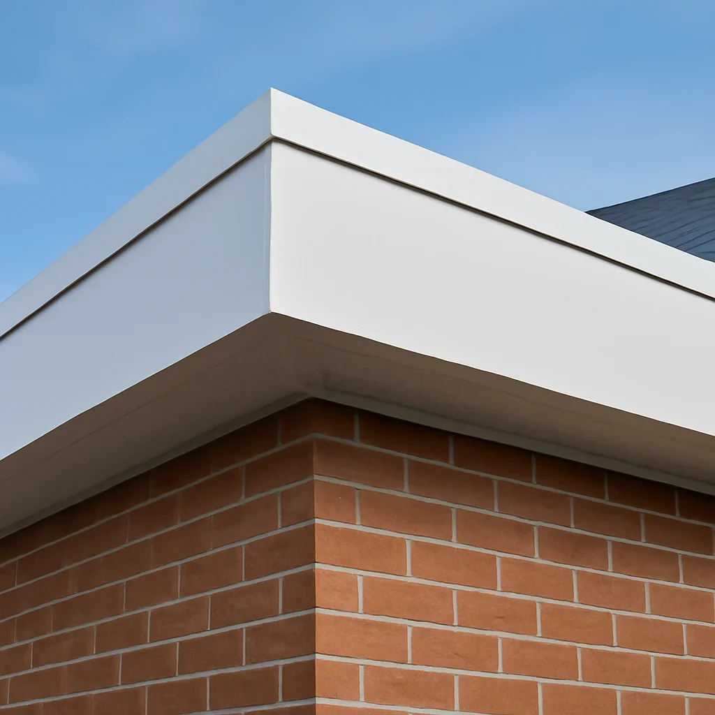 Fascia installed as part of a finished roof edge condition