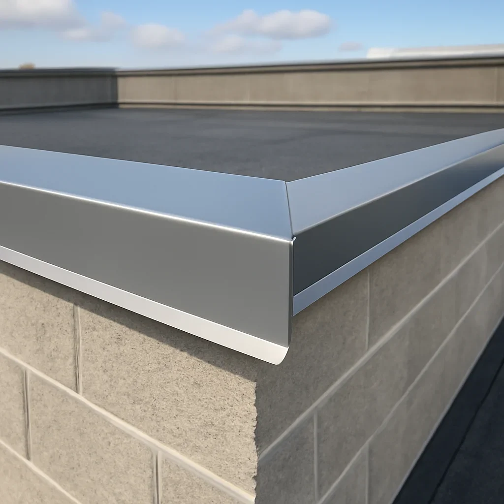 Sheet Metal Bending installed as part of a finished roof edge condition