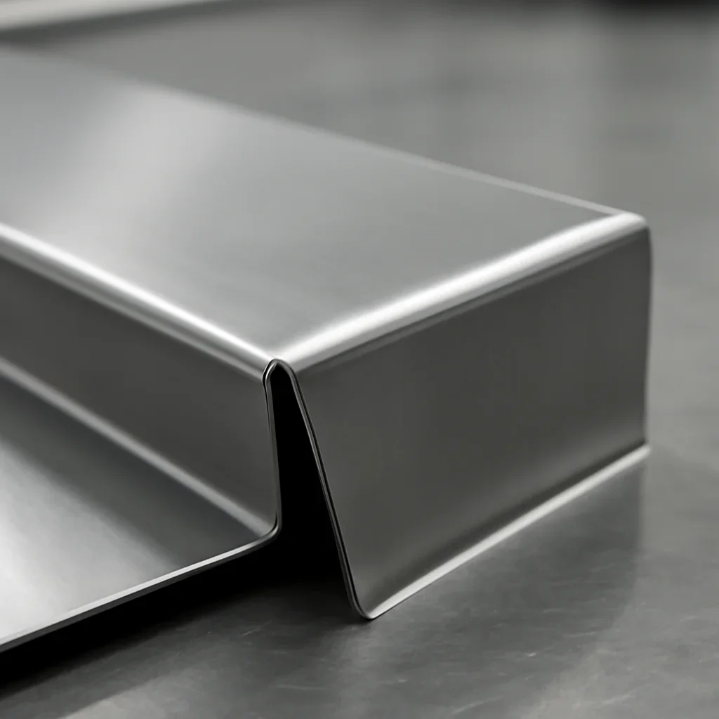 Close view of sheet metal bending profile and finish quality
