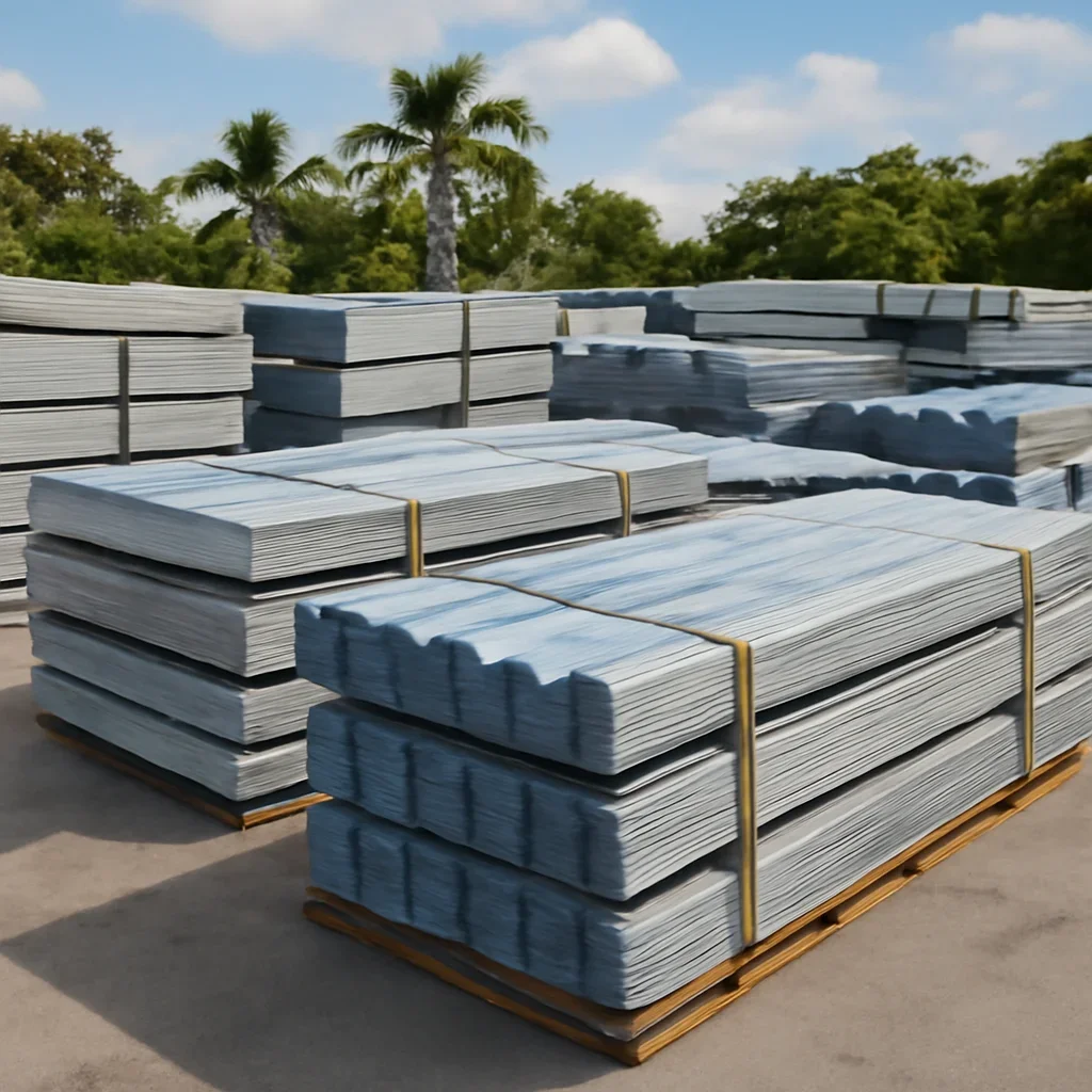 Roof metal package prepared for delivery to a commercial roofing project