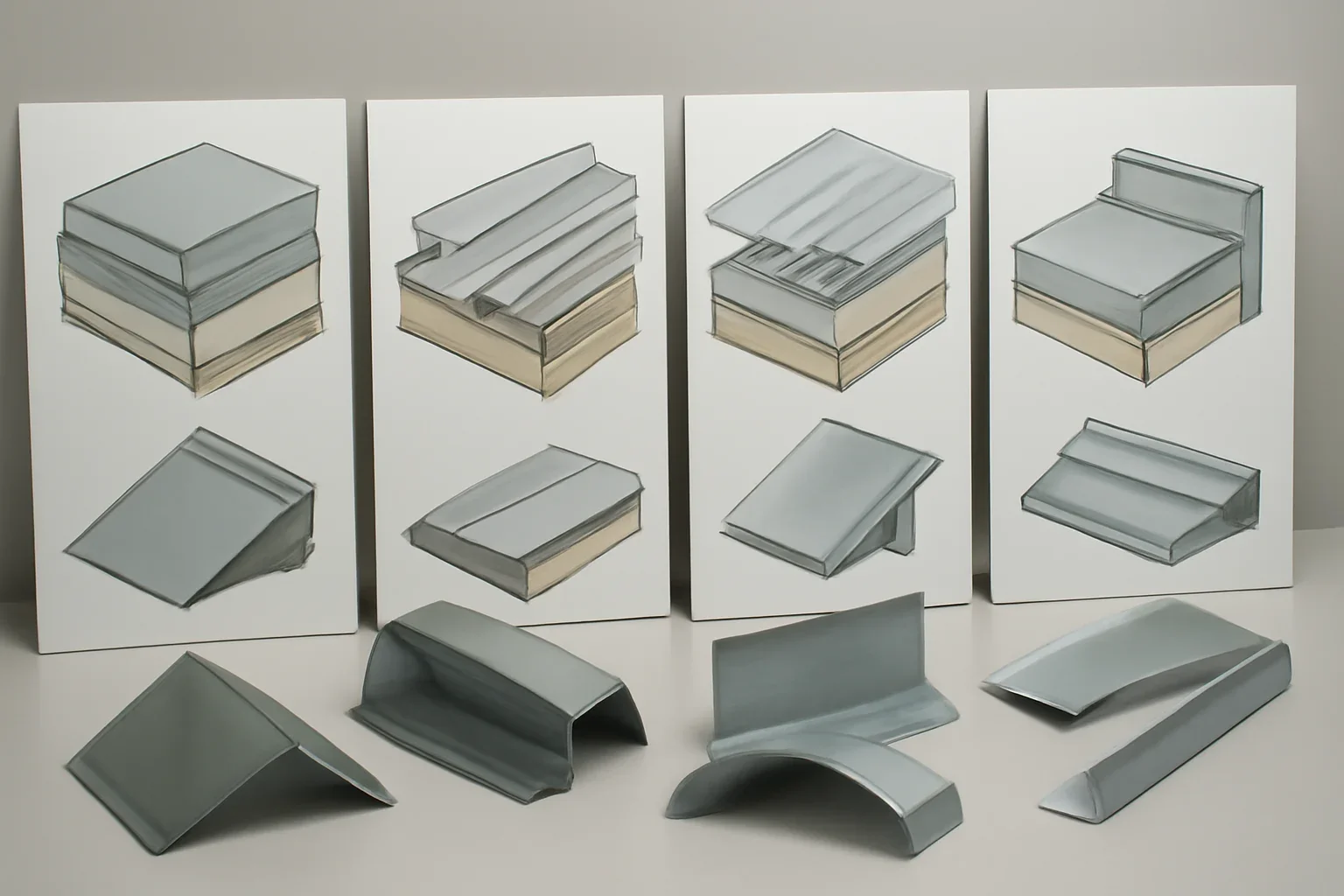 Roofing detail boards showing different roof system and sheet metal compatibility conditions