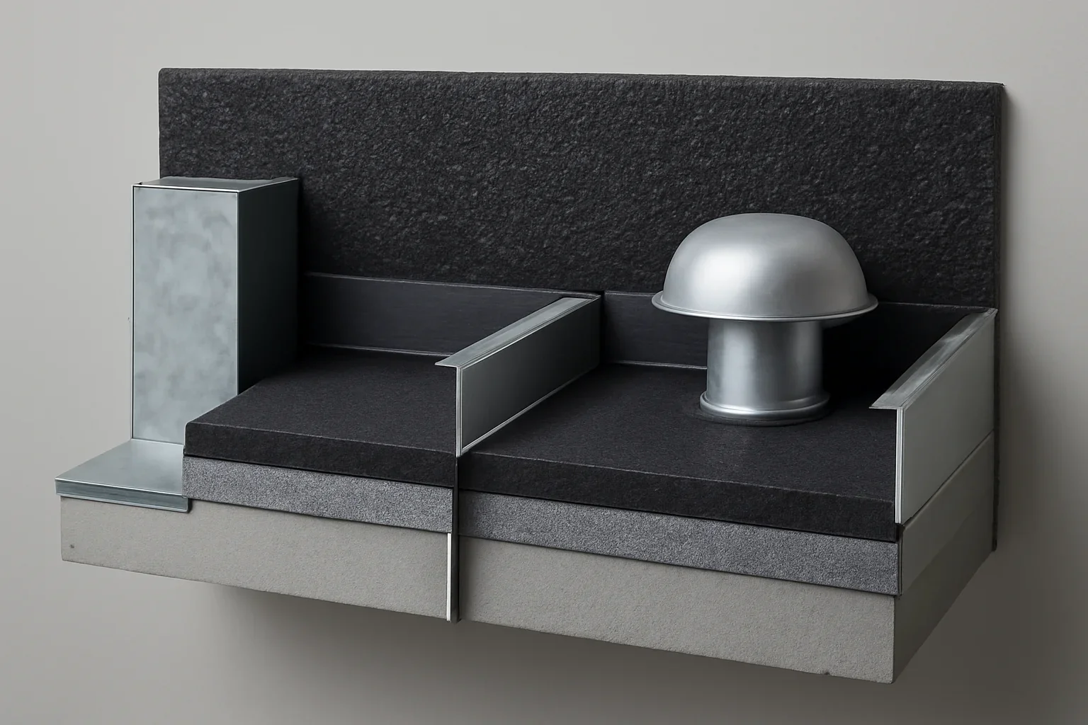 Modified Bitumen Roof Systems detail board with fabricated metal samples