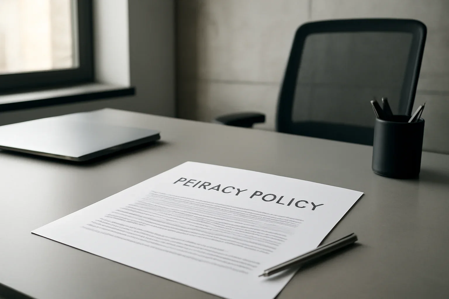 Privacy Policy page visual with a clean professional office and document setting