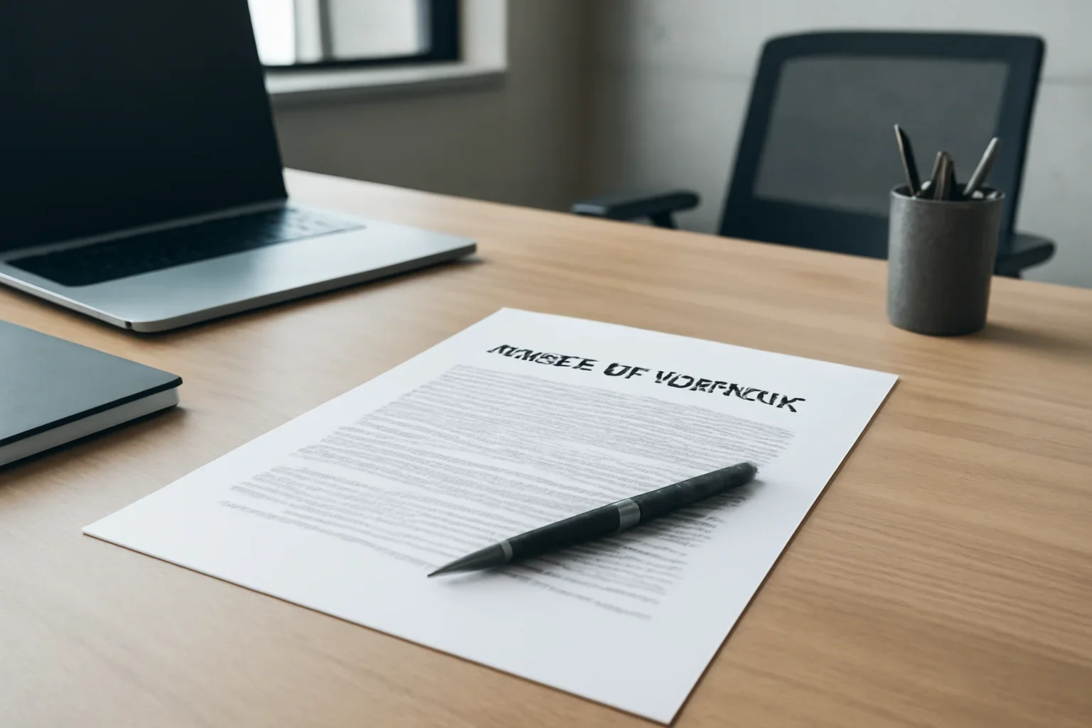 Terms of Service page visual with a clean professional office and document setting
