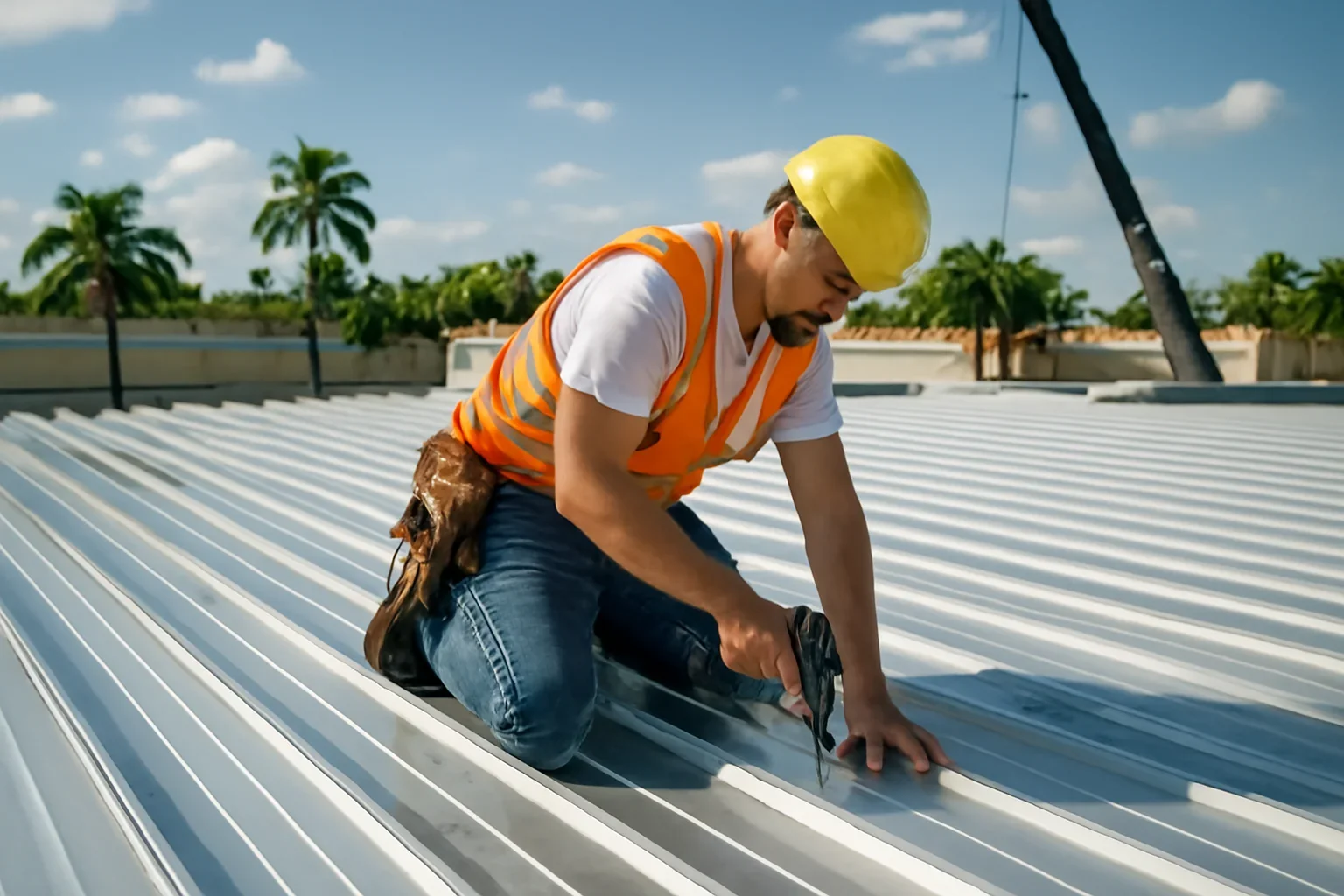 Commercial roof metal service scene for South Florida