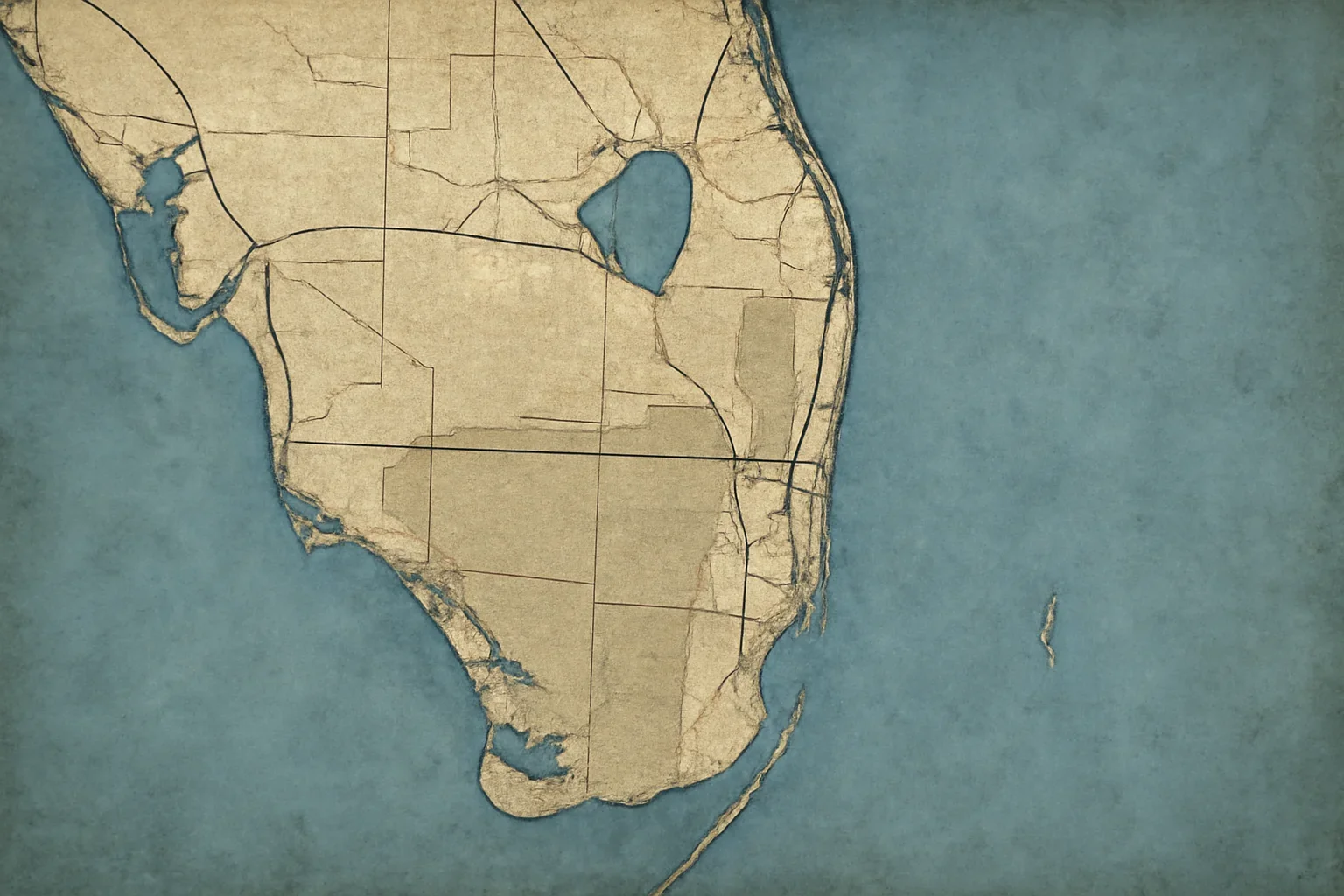 Map-style view representing roofing sheet metal service coverage across South Florida